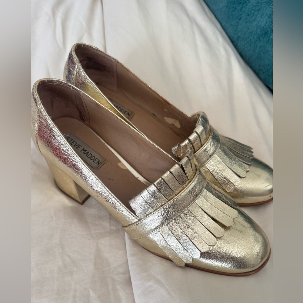 Steve Madden Metallic Gold Fringe Heels